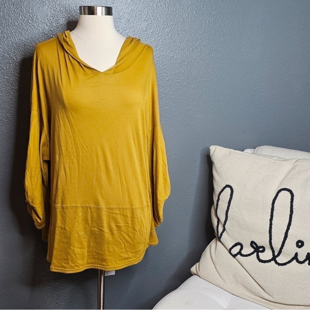 Free People Mustard Yellow Oversized Hoodie Top Boho Slouchy Long Sleeve Tunic